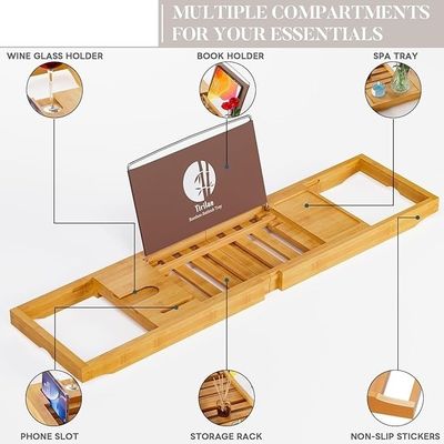 拡張可能な木製 バスタブ トレイ キャディ 本と電話ホルダー オーダーメイド ロゴ 受け入れられる
