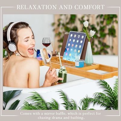 拡張可能な木製 バスタブ トレイ キャディ 本と電話ホルダー オーダーメイド ロゴ 受け入れられる