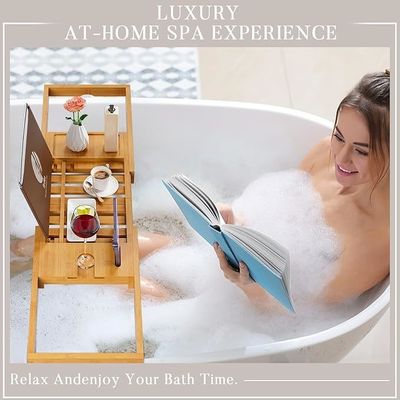 拡張可能な木製 バスタブ トレイ キャディ 本と電話ホルダー オーダーメイド ロゴ 受け入れられる