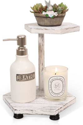 2階建ての六角木製ディスプレイライザー 白い農家のトレイ キッチンと浴室