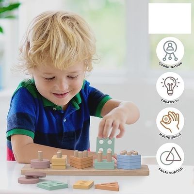 オーダー木製 形状と色 スタッカー 赤ちゃん 男の子と女の子のための玩具の分類とスタッキング