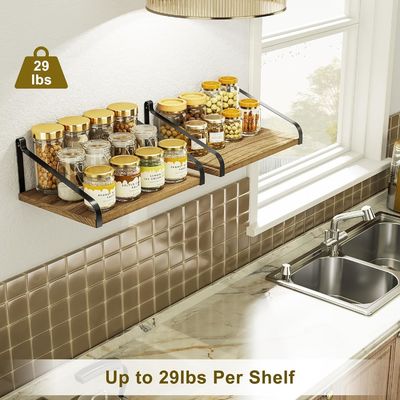 2つの現代セット 炭化黒色 大型貯蔵庫 L16.5 X W12 インチ 田舎風の木製壁浮き棚