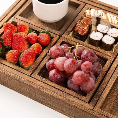 7つのアカシア木製の配給トレイのセット ハンドルと無料サンプル料金