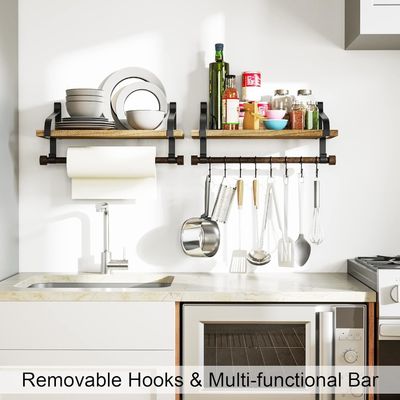 田舎木 8 取れるフック 壁 浮き棚 キッチン 調味料 ラック タオルバー