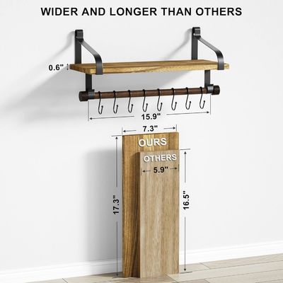 田舎木 8 取れるフック 壁 浮き棚 キッチン 調味料 ラック タオルバー