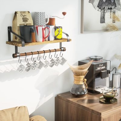田舎木 8 取れるフック 壁 浮き棚 キッチン 調味料 ラック タオルバー