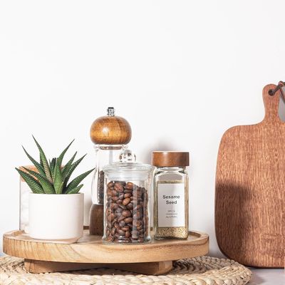 シルクスクリーン印刷 木製の丸い装飾用トレイ 10 インチ 浴室カウンター用の木製のオーガナイザー