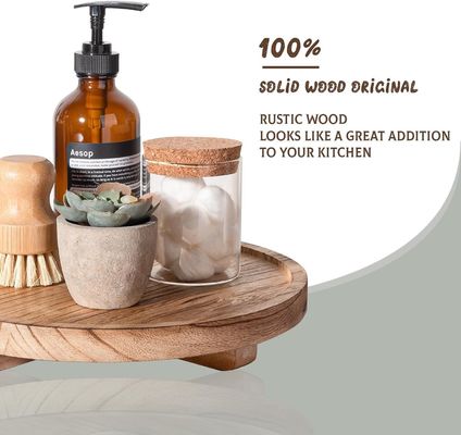 シルクスクリーン印刷 木製の丸い装飾用トレイ 10 インチ 浴室カウンター用の木製のオーガナイザー