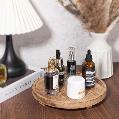 シルクスクリーン印刷 木製の丸い装飾用トレイ 10 インチ 浴室カウンター用の木製のオーガナイザー