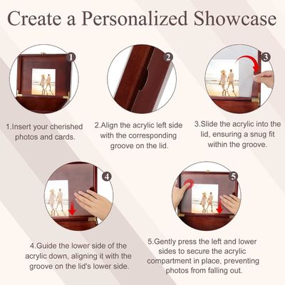 大型 木製 記念 箱 蓋 と 写真 の 枠 装飾 式 結婚 記念 箱