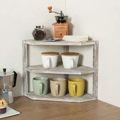 木製のキッチンカウンターコーナーラック 3層 料理用品の貯蔵オーガナイザー