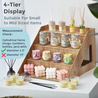 グラスカップ カップケーキとキャンディを表示するための現代的な木製カウンタートップキャンドルソープホルダー