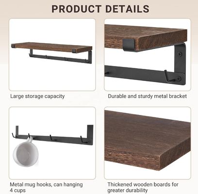 マシッドウッド フローティングラック 子供のキッチンで壁書棚のためのコーヒーバーアクセサリー