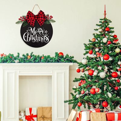 丸い木製の吊り札 フロントドア メリークリスマス 歓迎 木製のサイン 固木
