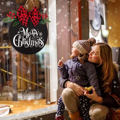 丸い木製の吊り札 フロントドア メリークリスマス 歓迎 木製のサイン 固木