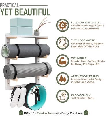 完全にカスタマイズ可能なホームジム壁掛けのための便利な木製ヨガマットオーガナイザー