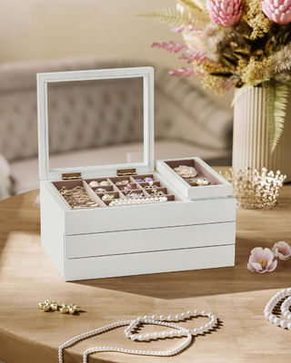 透明な蓋 3 層 木製 宝石箱 定番 貯蔵 需要 向け 矩形 形