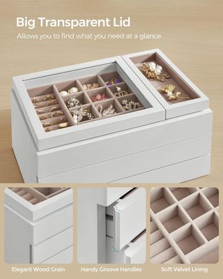 透明な蓋 3 層 木製 宝石箱 定番 貯蔵 需要 向け 矩形 形