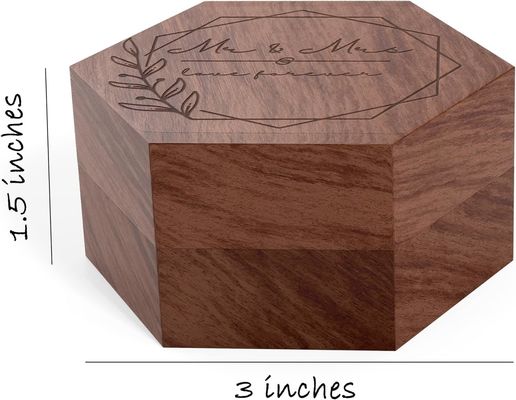 マシッドウッド カスタム 2 スロット ギフトパッケージング ロゴ付き 婚約指輪のための木製のリングボックス