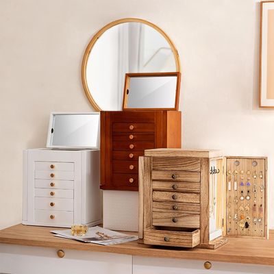 7層の大きな木製の宝石箱 耳飾りの鏡 腕輪 ネックレス 時計リング