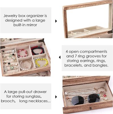 オーダーメイドOemロゴ ミラーリングトレイの木製のジュエリーボックス