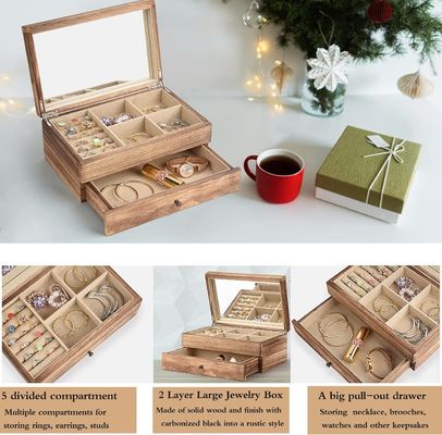 オーダーメイドOemロゴ ミラーリングトレイの木製のジュエリーボックス