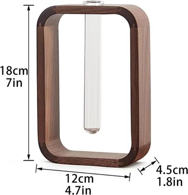 庭植物の装飾 透明ガラス花瓶 植物の保持器 小型 ウォールナッツ 矩形 木造枠 花のスタンドテーブル