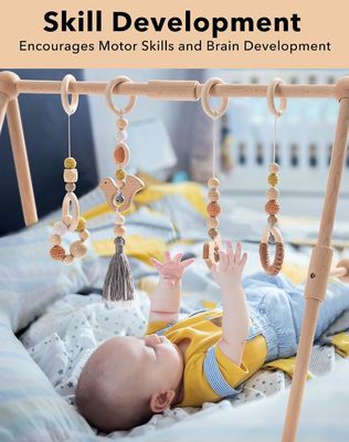 2407フレーム アクティビティ ジム ハンガリングバー 赤ちゃん用 おもちゃ 木製 赤ちゃん用 ジム 4 種類の おもちゃ