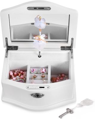 中型 白木 バレリーナ ジュエリー ボックス パーソナライズされた組織のための鏡