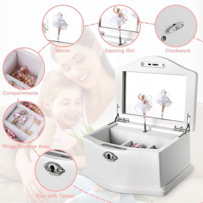 中型 白木 バレリーナ ジュエリー ボックス パーソナライズされた組織のための鏡