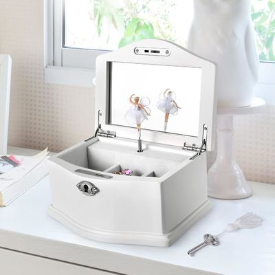 中型 白木 バレリーナ ジュエリー ボックス パーソナライズされた組織のための鏡