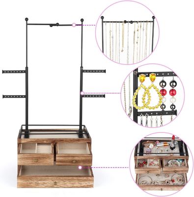 普通の木製の箱 カスタム 6 層 宝石 木のスタンド 2 層 宝石 引き出し 収納