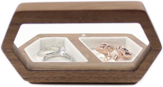 白ベールテの透明な蓋と燃焼印刷付きの手作りカップルリングボックス