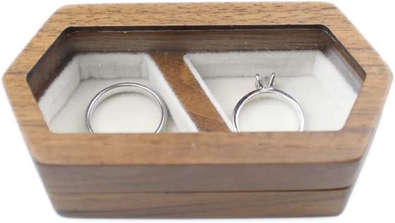 白ベールテの透明な蓋と燃焼印刷付きの手作りカップルリングボックス