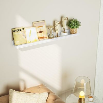 木製のビーズとリップデザイン フローティング・シェルフ 2つのセット モダンホワイト