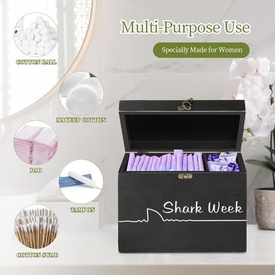 トレイ蓋付きのサメ週間タンポン収納箱 木彫り女性用製品オーガナイザー