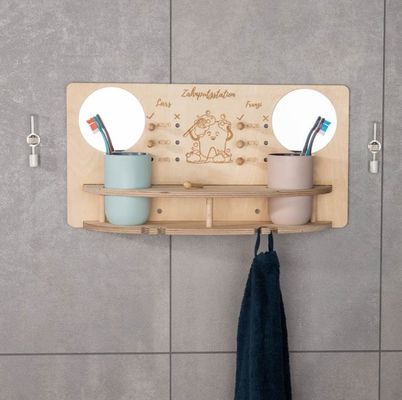 愛のテーマ 子供用歯磨きステーション 木製枠の鏡とスペース節約