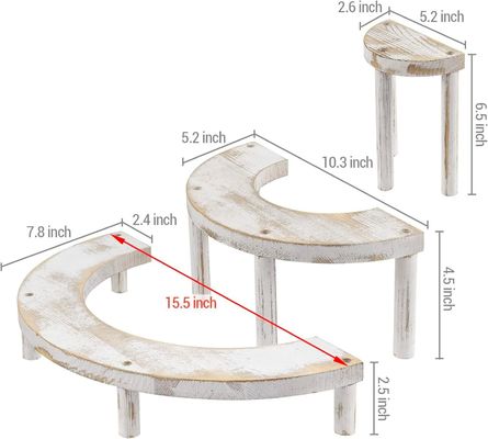 半円のカップケーキスタンドとディスプレイライザーのための彫刻木製白塗り3点セット