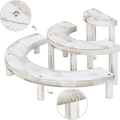 半円のカップケーキスタンドとディスプレイライザーのための彫刻木製白塗り3点セット