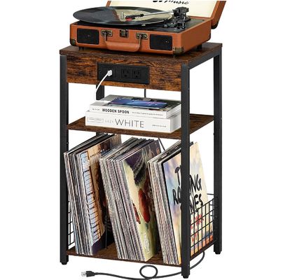 収納容器 デザイン スタイル ブラウン色 USB ポートと充電ステーションのナイトスタンド