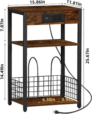 収納容器 デザイン スタイル ブラウン色 USB ポートと充電ステーションのナイトスタンド