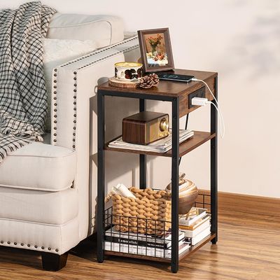 収納容器 デザイン スタイル ブラウン色 USB ポートと充電ステーションのナイトスタンド