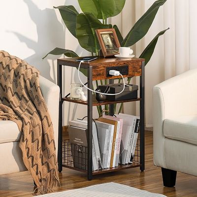 収納容器 デザイン スタイル ブラウン色 USB ポートと充電ステーションのナイトスタンド