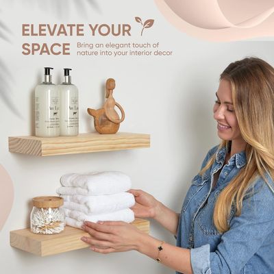 2つのセット 田舎の木造の浮遊棚 16 x 6.5 x 1.75 インチ モダンデザイン