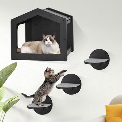 高量壁掛け猫の階段 3つの大きなステップとスクラッチパッドの登り棚