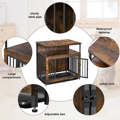 屋内用 木製 犬箱 202406 ダブルドア 滑り防げる引き出しトレイ付き 大型犬箱