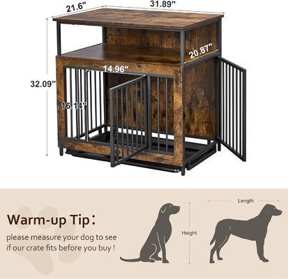 屋内用 木製 犬箱 202406 ダブルドア 滑り防げる引き出しトレイ付き 大型犬箱