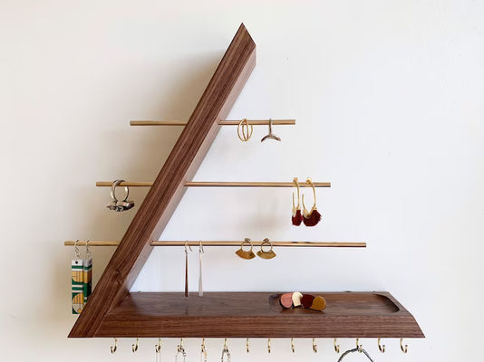 ロゴ オーダーメイド 受け入れられる 未完成 ビルク 木色 吊り ウォールナッツ ジュエリー オーガナイザー