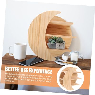 木製の月壁マウントでスペースを節約する 浮遊棚 持続可能な貯蔵ソリューション