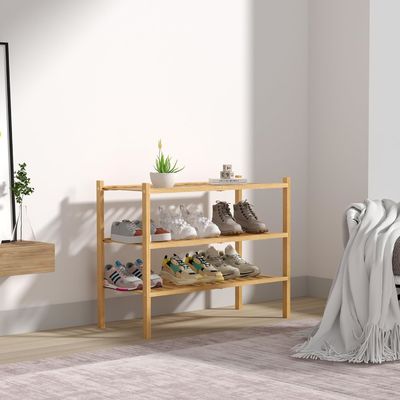 家 収納 小さなスペースのための木製のシューズラック 3階層の竹のシューズラックオーガナイザー